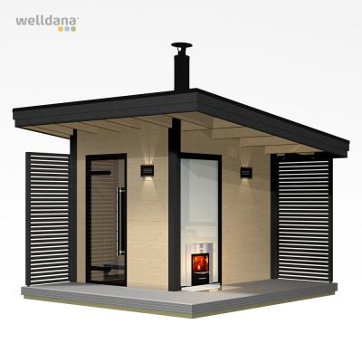 Harvia Solide 1 Sauna, 2.1x2.4m komplet Klar glas front, Gran, Virta 10.8kW ovn